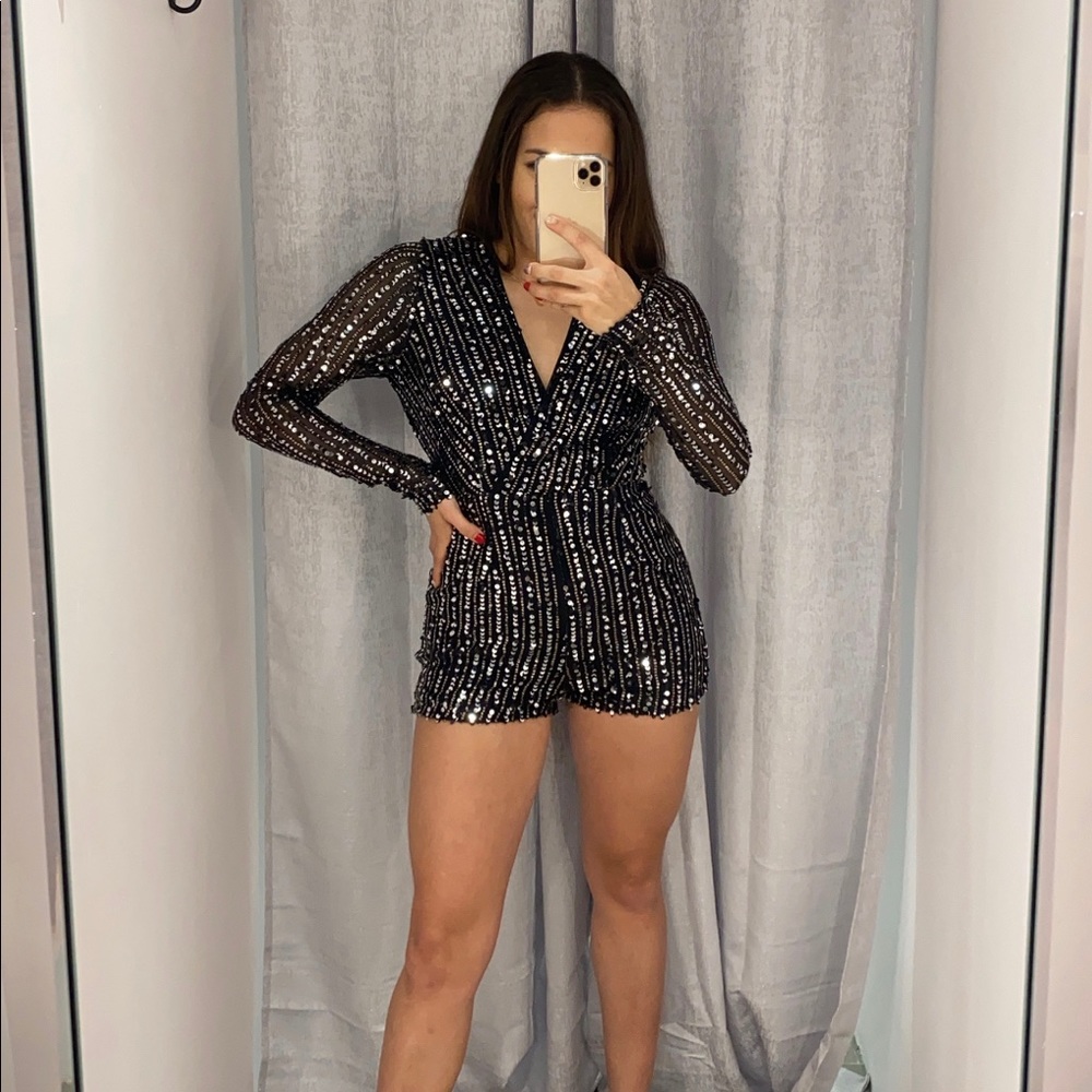 Black and Silver Long Sleeve Romper (New)